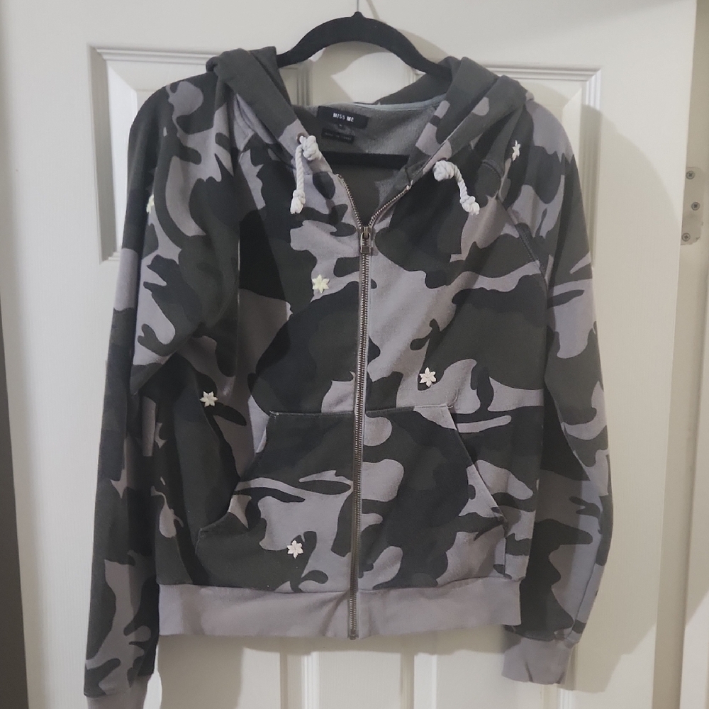 Miss Me Camouflage Hoodie Sweater - Black, Gray, White
